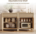 SICOTAS 87" Extra Large Buffet Cabinet with Storage, Modern Fluted Sideboard Cabinet with Drawers & Adjustable Shelves, Premium Credenza for Large Spaces, Reclaimed Light Oak, 3 PCS