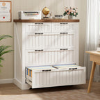 SEDETA Farmhouse File Cabinet with 5 Drawers, Filing Cabinet for Home Office, Wood Office File Cabinets for Letter/Legal/A4 Size, File Cabinets with Printer Stand, White and Brown