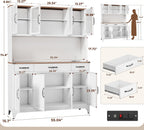 74.8" Tall Metal Pantry Cabinet with Charging Station & LED Light | Kitchen Pantry Storage Cabinet with 6 Adjustable Shelves, Large Cupboard for Kitchen,Dining Room, Living Room, Office