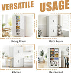 White Steel Kitchen Pantry Storage Cabinet with Adjustable Shelves, Heavy Duty Country Style Metal Storage Cabinet for Kitchen Bathroom Living Room