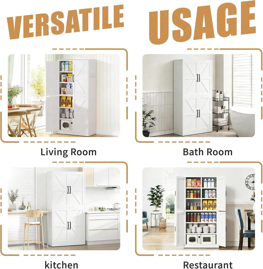 White Steel Kitchen Pantry Storage Cabinet with Adjustable Shelves Heavy Duty Metal Cabinet for Kitchens Bathrooms Living Rooms