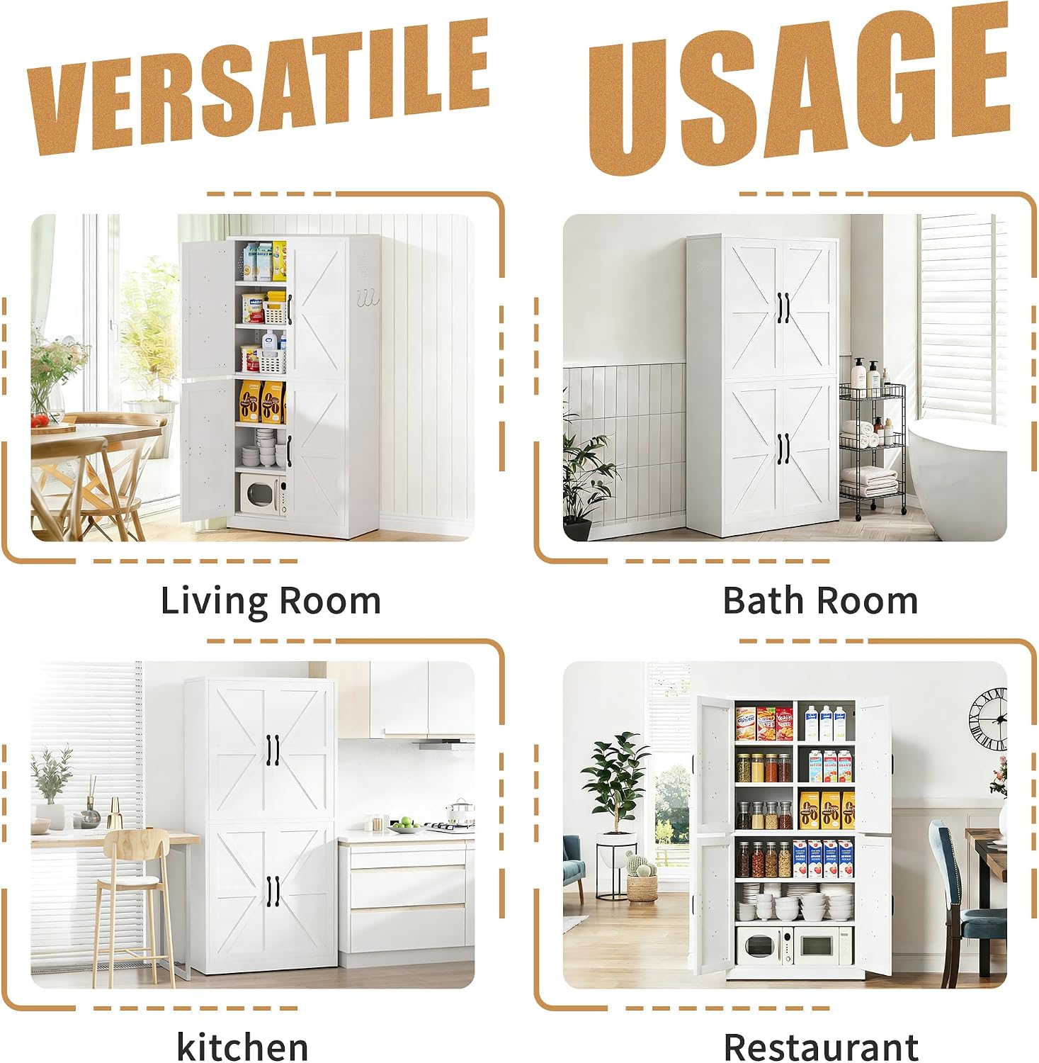 White Steel Kitchen Pantry Storage Cabinet with Adjustable Shelves Heavy Duty Metal Cabinet for Kitchens Bathrooms Living Rooms