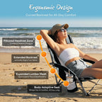 NEWBULIG Folding Camping Beach Chair for Adults, Low Profile Lawn Chair with Cup Holders & Carry Bag, Extra Wide Seat and High Back, Portable for Beach, Outdoors, Travel & Concerts, Black
