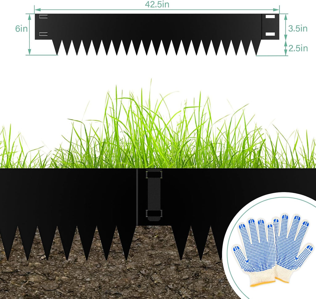 Metal Landscape Edging 6-Pack, Galvanized Steel Garden Edging - 40" L x 6" H Strips - Metal Edging Border w/ 6 Clips - Edge for Lawn Yard, Black