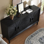Large Buffet Sideboard Cabinet with Storage,60" Modern Cedenzas Buffet Table American Farmhouse Charm Cabinet with 4 Symmetrical Sunburst Doors for Living Room Hallway, Antique Black
