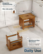 FANATU 13" Wooden Step Stool for Adults, Non-Slip One Step Stool for Adults | Heavy Duty Bed Step Stool For High Beds With Wide Acacia Wood Platform, Reinforced Support Bars, Non-Slip Feet, Holds 500 Lbs