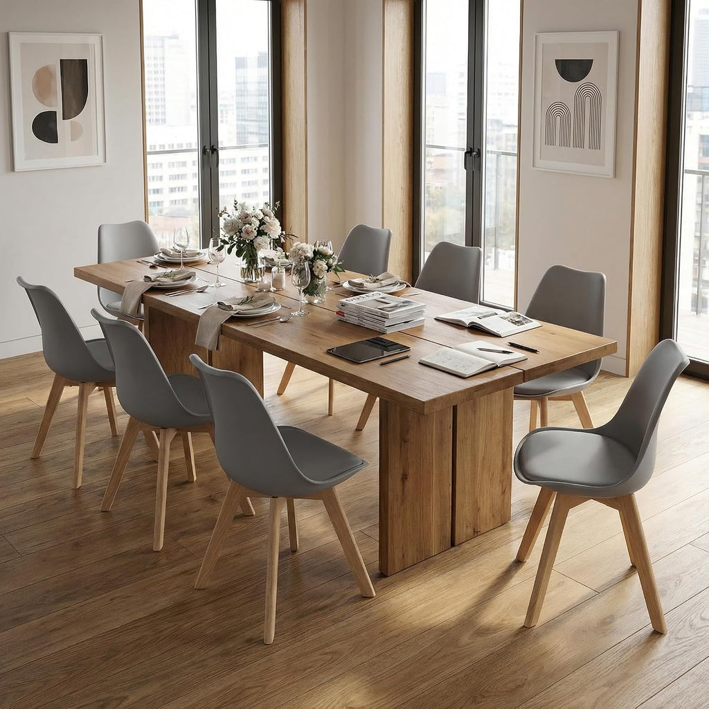 Dining Chairs Set of 4, PU Leather Kitchen Chairs,Wood Legs (Gray, 4 PC) | Mid-Century Modern, Upholstered Dining Room Chairs ,Padded Seat,Tulip Chair,Cushion, for Living room, Bedroom ,Dining Room