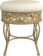 Hillsdale Villa III Backless Metal Vanity Stool with Ornate Lattice Detailing, Antique Beige