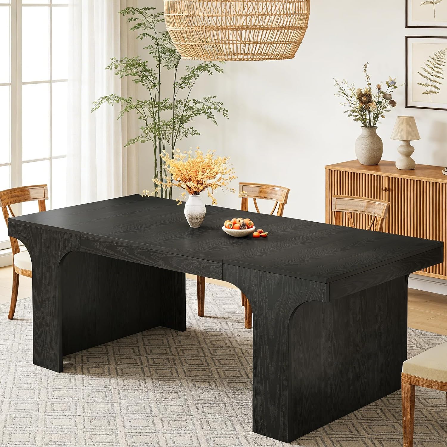 Tribesigns 71" Large Dining Table for 6-8, Farmhouse Kitchen Table, Rectangular Dining Table with Sturdy Reinforced Metal Frame and Curved Legs for Kitchen & Dining Room