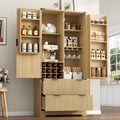 71" Tall Fluted Kitchen Pantry Storage Cabinet with 2 Drawers & 7 Door Shelf,Modern Kitchen Hutch Cabinet with Adjustable Shelves,Wood Food Pantry w/Wine Rack & Glass Holder,Cupboard for Dining Room