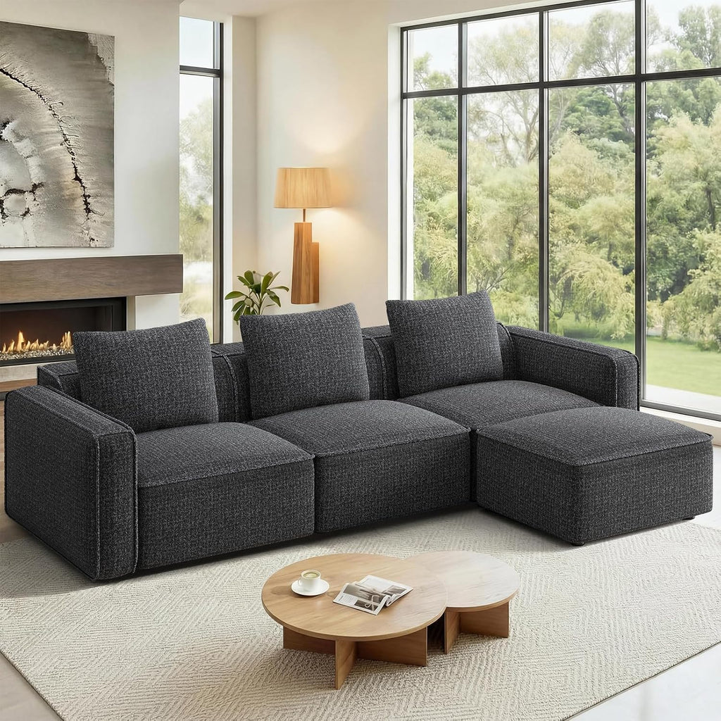 Welzona 103" Modular Sectional Sofa, Sectional Couch, Sofas for Living Room | Comfy Cloud Couch, Tool-Free Setup Couches for Living Room, Wood Frame L Shaped Couch with Ottoman, 22" Deep Seat, Grey Sofa