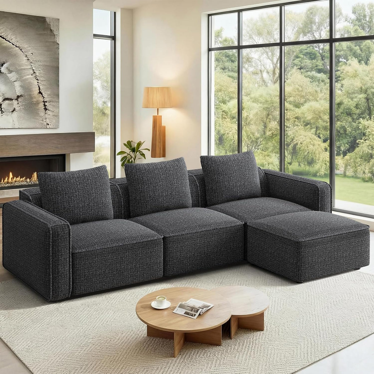 Welzona 103" Modular Sectional Sofa, Sectional Couch, Sofas for Living Room | Comfy Cloud Couch, Tool-Free Setup Couches for Living Room, Wood Frame L Shaped Couch with Ottoman, 22" Deep Seat, Grey Sofa