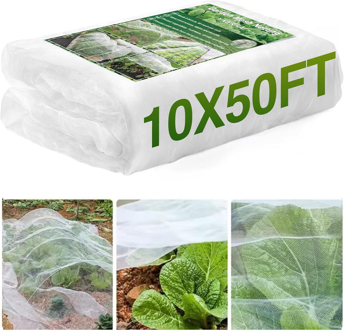 10 X 50FT Garden Mesh Netting Barrier,Fruit Tree Plant Netting for Vegetable Blueberry Bushes Plant Row Cover Screen Protection