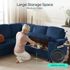 LINSY HOME Sectional Couches for Living Room, 81" U Shape 6 Seats, Blue | Sleeper sofa with pull out couch bed, corduroy couch with storage