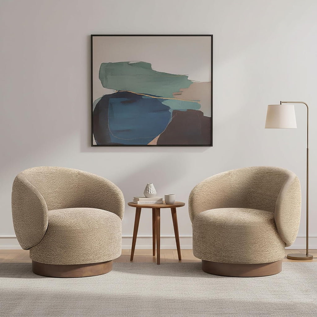 KISLOT Swivel Accent Chair Modern Round Barrel Armchair with Upholstered Performance Fabric for Living Room Bedroom Waitingroom,1 Box,Brown