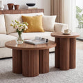 Nesting Coffee Tables Set of 2, Fluted Nesting Tables for Living Room, Multifunctional Round Coffee Table and Side Table Set Wooden Center Tables Small Coffee Table for Small Spaces Balcony