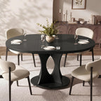 Einhomn 43-59" Extendable Round Dining Table, Kitchen Table for 4-8, Farmhouse Circle Dining Room Table with Removable Leaves,Hidden Storage, Space Saving Wood Kitchen & Dining Room Furniture, Black