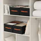linen closet organizers and storage, 3 Pack Large Storage Baskets, Washable, Clothing Storage Bins with Handle, Closet Organizer for Storage Sweater,Sheets (Black, 18½"x11"x8½")