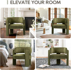 COLAMY Modern Velvet Accent Chair Set of 2, Upholstered Barrel Chairs, Comfy Side Arm Chairs with 3 Legs for Living Room, Bedroom, Reading, Green