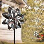 GUAGUA Classical Metal Wind Spinner Outdoor, 360 Degrees Swivel Wind Spinners for Yard and Garden, 74 in Wind Sculptures Willow Leaves Patio Decor (Bronze)