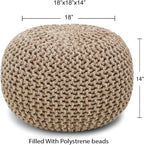 · REDEARTH · Round Pouf Ottoman - Hand Knitted Boho Poof - Beige Ivory