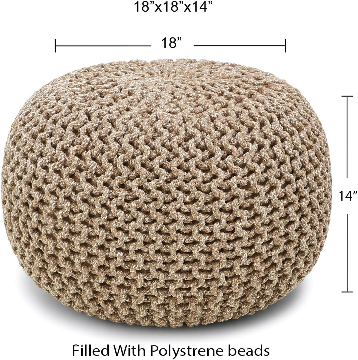 · REDEARTH · Round Pouf Ottoman - Hand Knitted Boho Poof - Beige Ivory