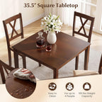 Giantex Dining Table for 4, 35.5" Square Kitchen Table with Solid Rubber Wood Legs, Wooden Dinner Table for Living Dining Room, Dinette, Home Office, Apartment, Walnut