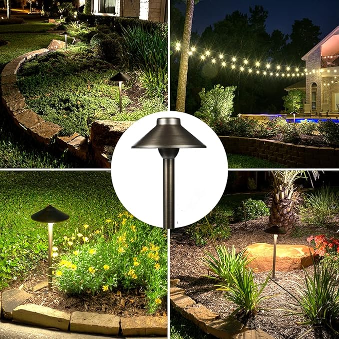 LED Pathway 124 Landscape Lights - 12V Solid Brass Low Voltage LED G4 3.5W 2700K Bulb Outdoor Mushroom Security Garden Patio Deck Pool Area Lights