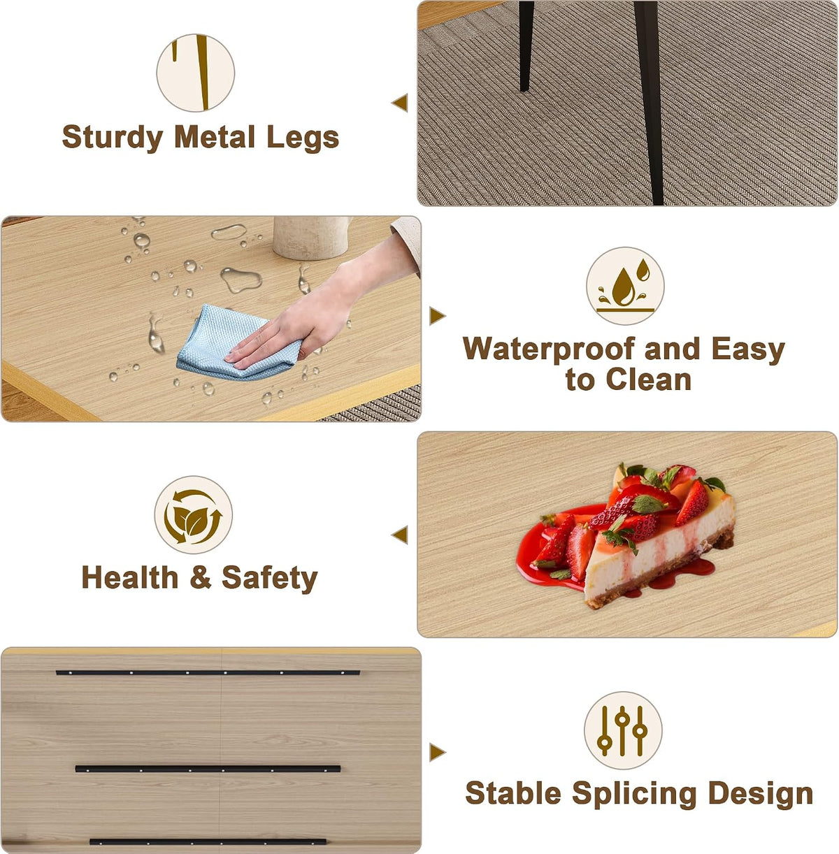Dining Table, Wooden Tabletop & Rust-Resistant Iron Legs, Rectangular Kitchen Table for 6-8 People, Rustic Industrial Design for Dining Room, Patio