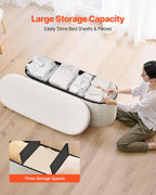 VEVOR Oval Storage Ottoman Bench, Foldable Teddy Fleece End of Bed Bench, Folding Upholstered Bed Ottoman Chest with Large Storage Space, Supports 660 lbs, for Living Room, Bedroom, Entryway, Beige