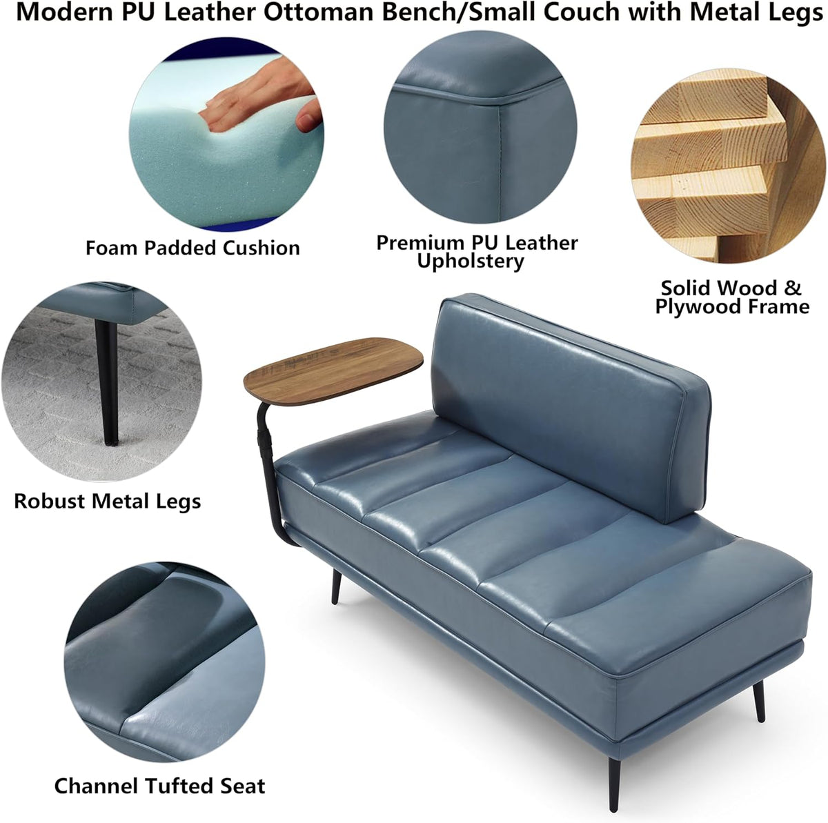 Aoowow PU Leather Ottoman Bench for Living Room,55" Channel Tufetd Small Loveseat Sofa Couch with Adjustable Wooden Stand,Modern Bedroom Benches for Bed End,Entryway,Window.