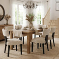 HNY Mid Century Modern Farmhouse Dining Chairs Set of 6, Linen Upholstered Accent Curved Backrest Kitchen Chairs, with Black Hardwood Frame, Beige