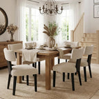 HNY Mid Century Modern Farmhouse Dining Chairs Set of 6, Linen Upholstered Accent Curved Backrest Kitchen Chairs, with Black Hardwood Frame, Beige