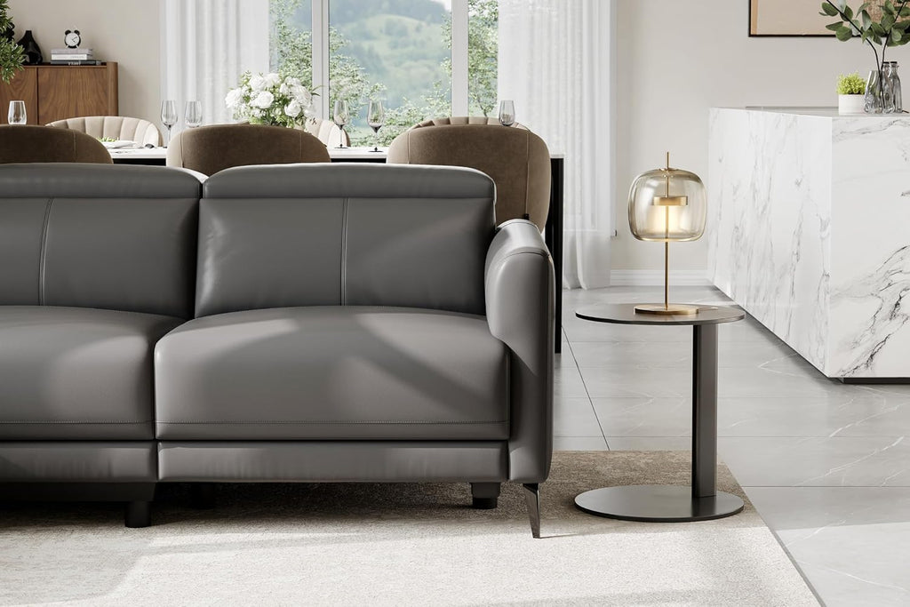 Valencia Andria 99.5" Reclining Leather Sectional Sofa, Reclining Couch with Left Hand Chaise | Italian Nappa 11000 Top Grain Leather | Power Reclining Seat with Adjustable Headrests - Cloudy Grey