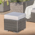 Hassyee PE Rattan Grey Patio Ottoman with Thick Cushions for Poolside, Lawn, Outdoor Square Foot Stool with Iron Frame for Living Room, Garden, Backyard, Classic Footrest