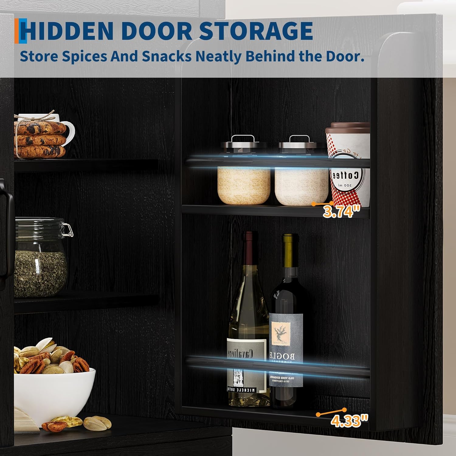 IDEALHOUSE 71.9" Tall Storage Cabinet with 30mm Thickened Board, Tempered Glass Doors & Anti-Tipping Kit, Pantry Storage Cabinet for Kitchen, Dining Room, Living Room