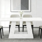 63" White Dining Table for 4-6 People, Modern Faux Marble Wooden Table with Sturdy Base for Dining Room