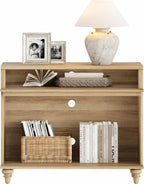 WAMPAT Tall Side Table, Large End Table with 2 Storages for Living Room, Farmhouse TV Stand with Storage Shelf, Oak, 37"