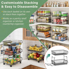 OKZEST Pantry Organizers and Storage Cart with Upgraded Metal Hub Casters | Fits under pantry shelf, stackable fine-mesh wire baskets, 3-tier rolling cart holds drink, snack, can, potato, onion, fruit