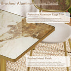 31.5 Inch Square Tulip Table with Thickened Sintered Stone Tabletop & Golden Metal Pedestal, Small Dining Table Bistro Table for Diner, Bar, Restaurant, Café, Bakery, Apartment (Amber Vein)