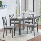 Ball & Cast Wood Frame Dining Chairs Set of 4, Modern Linen Upholstered Kitchen-Chairs with Padded Seat, 330lb Heavy Duty X-Backrest Side Chair for Dining Living Room, Easy Assembly, Gray