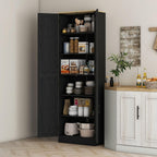 4-Door Farmhouse Freestanding Kitchen Pantry Cabinet with Flexible Adjustable Shelves, Distressed Black Finish and Contemporary Design