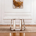 Luxury Rectangle Faux Marble 70" White Dining Table for 6-8 People, Modern Large Kitchen Table with Silver Mirrored Stainless Steel Leg Base, Dining Table for Dining/Living Room, Office (One Table)