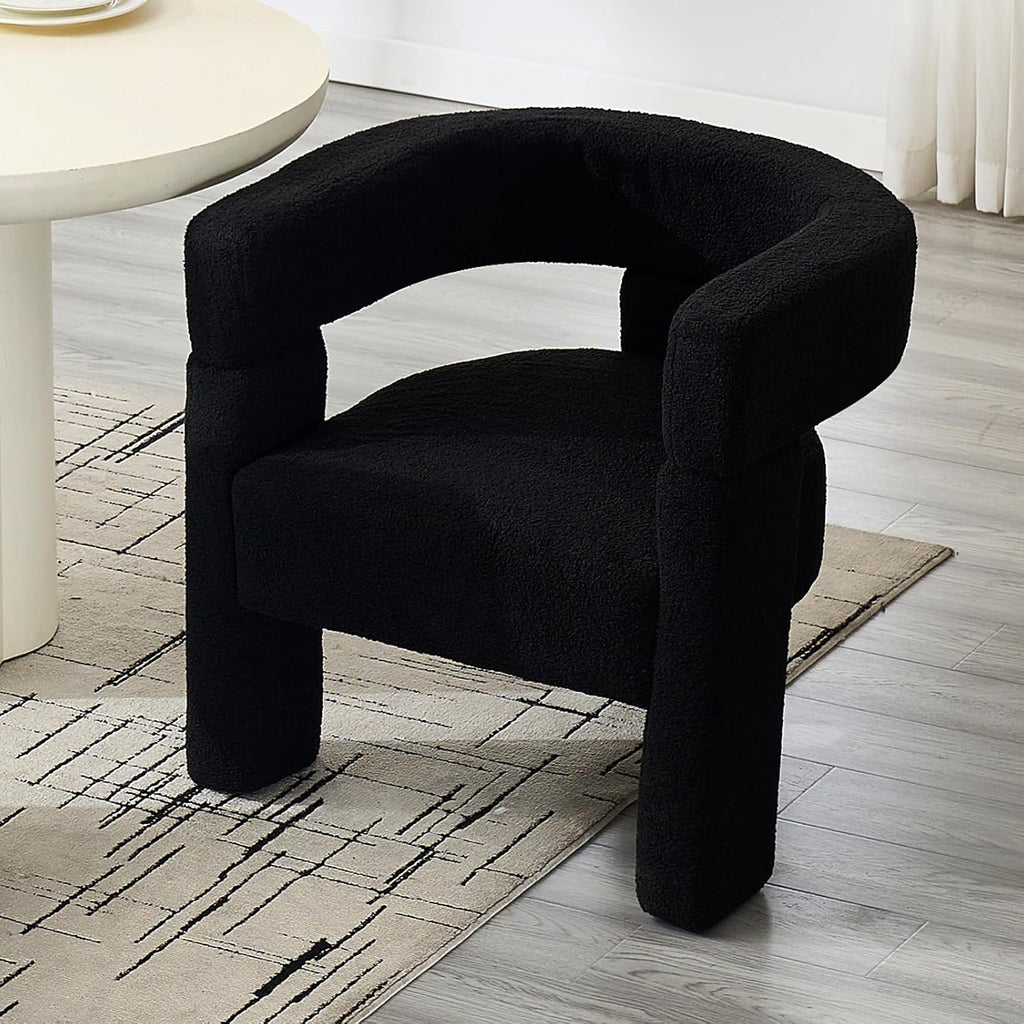 Sherpa Barrel Accent Chairs Set of 2, Modern Boucle Dining Room Chairs, Comfy Upholstered Side Chair with Arm, Cozy Sitting Chair for Bedroom/Kitchen/Living Room/Office, Black