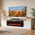 80" Fireplace TV Stand with Power Outlet, Electric Fireplace Entertainment Center with Storage Cabinets, Fits TVs up to 90", TV Console with LED Lights for Living Room, Office, White-Black