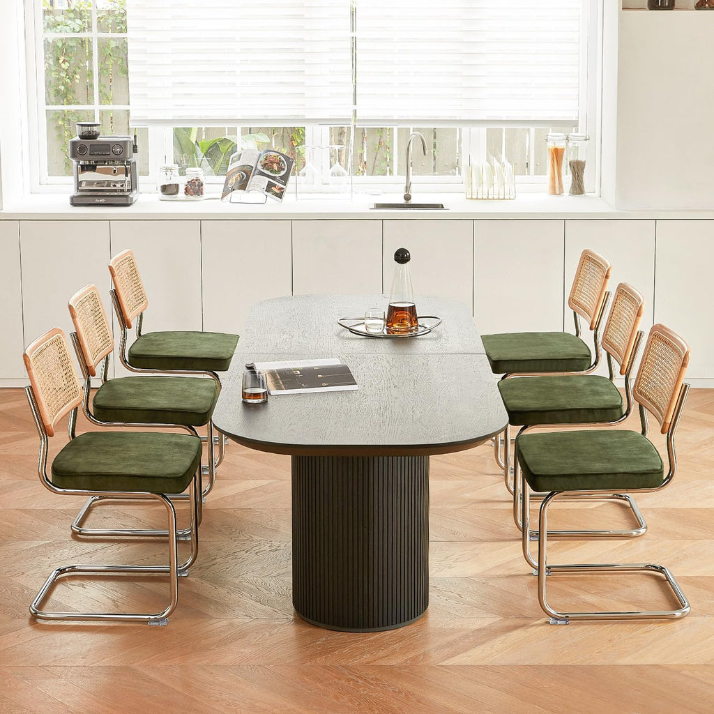 GrandNoor Rattan Dining Chairs Set of 4, Wooden Mid Century Modern Dining Room Chairs, Mesh Back Cane Kitchen Chair, Cesca Design Chairs with Metal Chrome Legs, Green