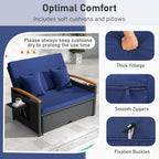 Moccha Outdoor Wicker Daybed, Patio Rattan Loveseat Sofa w/ 4-Level Adjustable Backrest, Folding Panels, Storage Ottoman & Cushions, Lounge Furniture Set for Poolside Backyard Porch (Navy & Black)