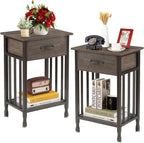 VECELO Nightstands, Industrial Side Table/End Tables with Drawer and Storage Shelf, Night Stands for Bedroom, Living Room, Wood Metal Furniture, Easy Assembly,Gray,1 Set