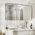 55×30 Black Bathroom Mirror, Rectangular Bathroom Vanity Mirror for Wall with Rounded Corners & Aluminum Alloy Frame, Tempered-Glass, Modern, Farmhouse, Horizontal/Vertical, Entryway, Bedroom