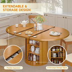 DHH 47"-63" Extendable Round Dining Table for 4–8 with Storage, Mid Century Modern Farmhouse Wood Oval Dinner Table with Pedestal Base for Kitchen, Living Room (Yellow Walnut)